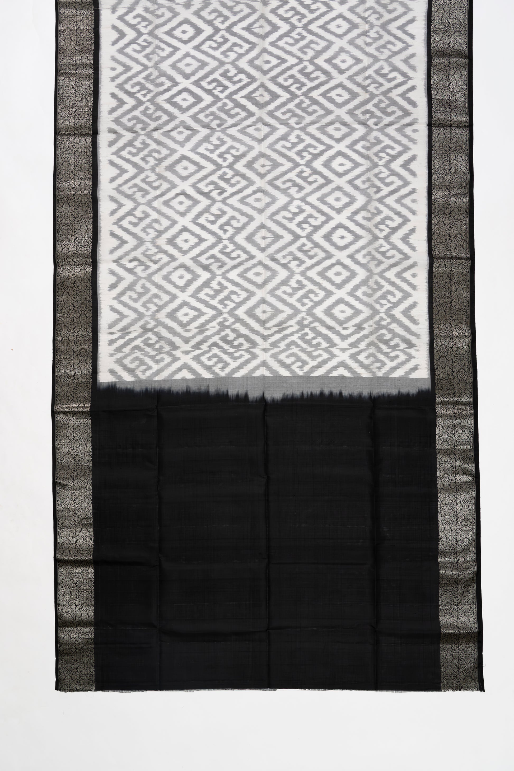 White & Black Ikat Soft Silk Saree 