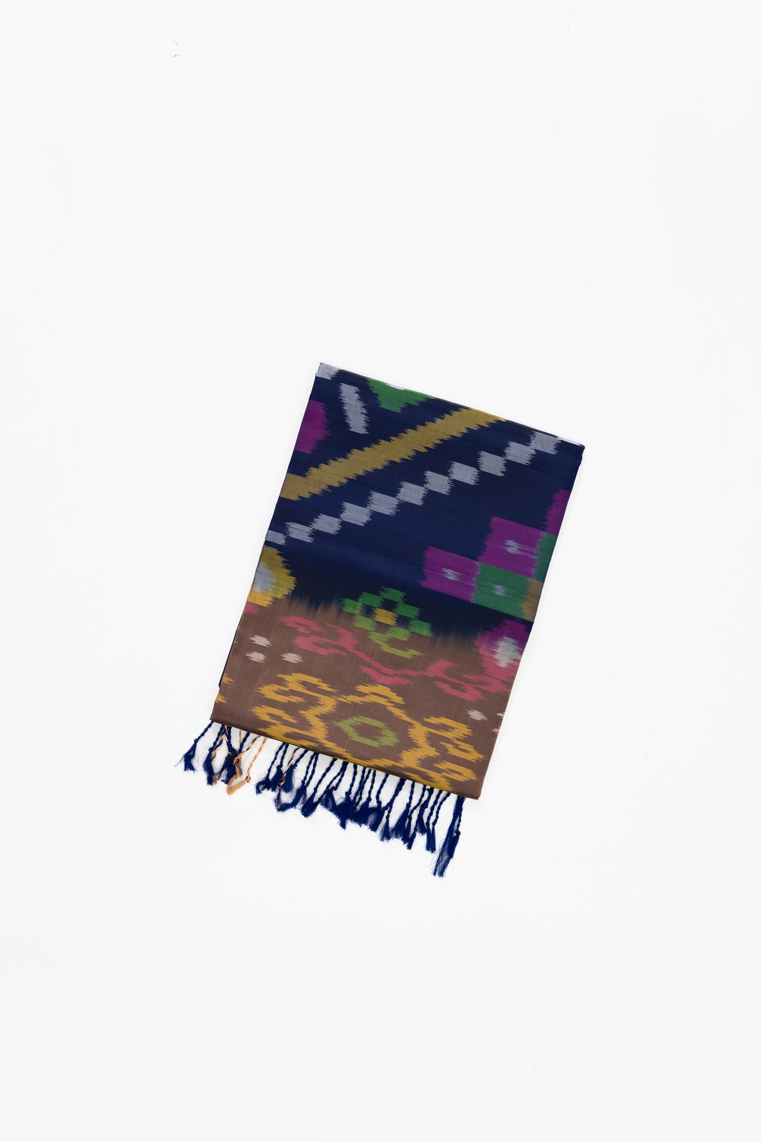 Brick Brown & Blue Ikat Soft Silk Saree 