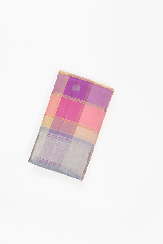 Peach Multicolour Checks Mangalagiri Pattu Saree