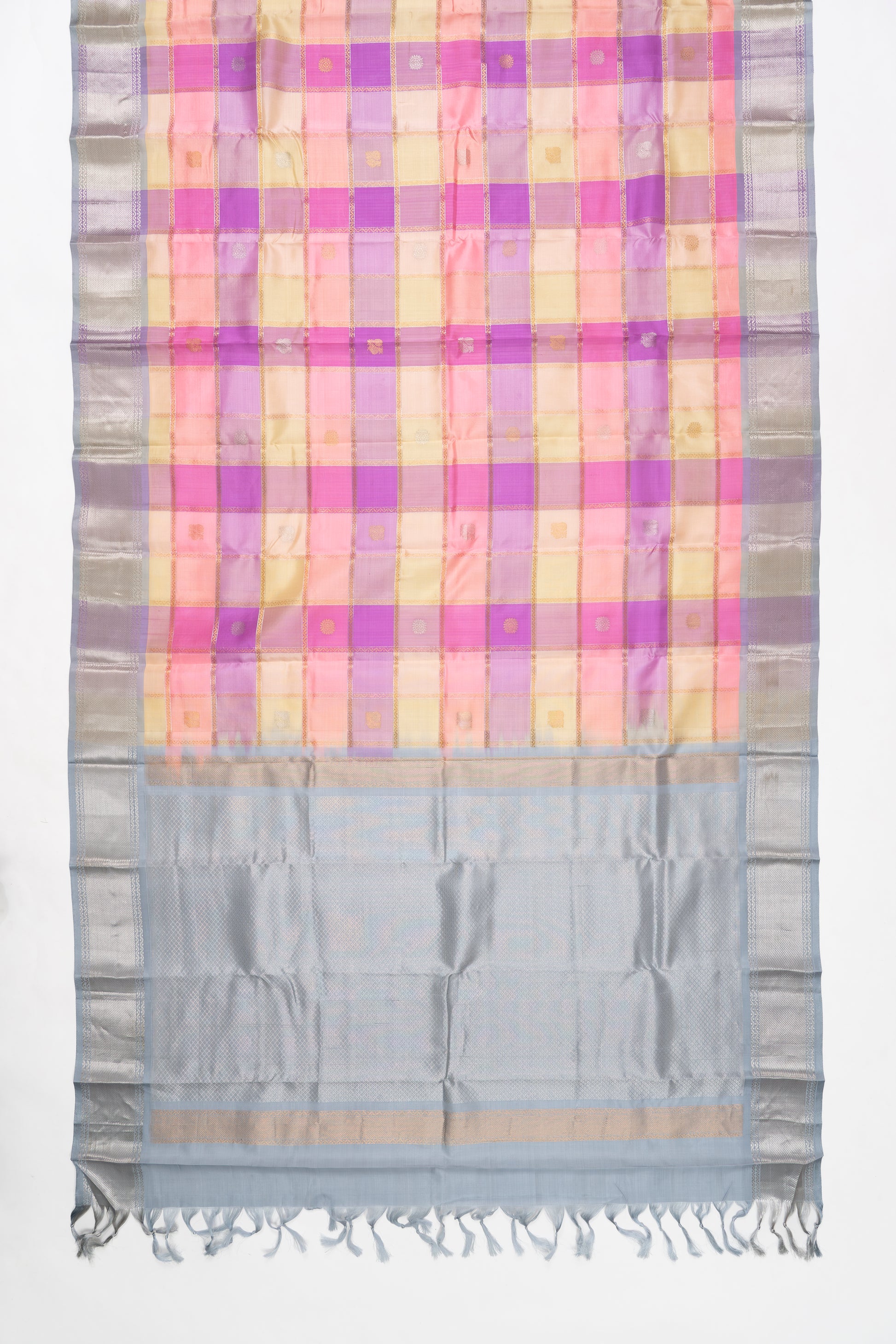 Peach Multicolour Checks Mangalagiri Pattu Saree