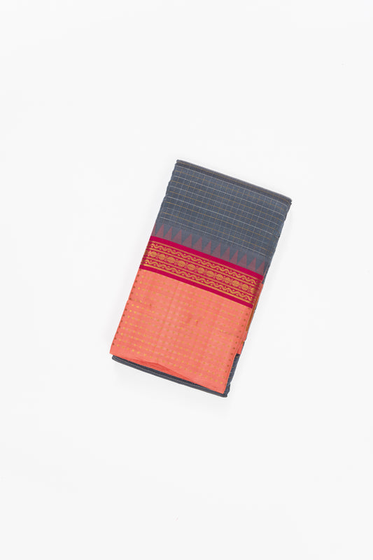 Grey & Peach Mangalagiri Pattu Saree