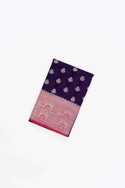 Purple And Peach Butti Raw Mango Saree