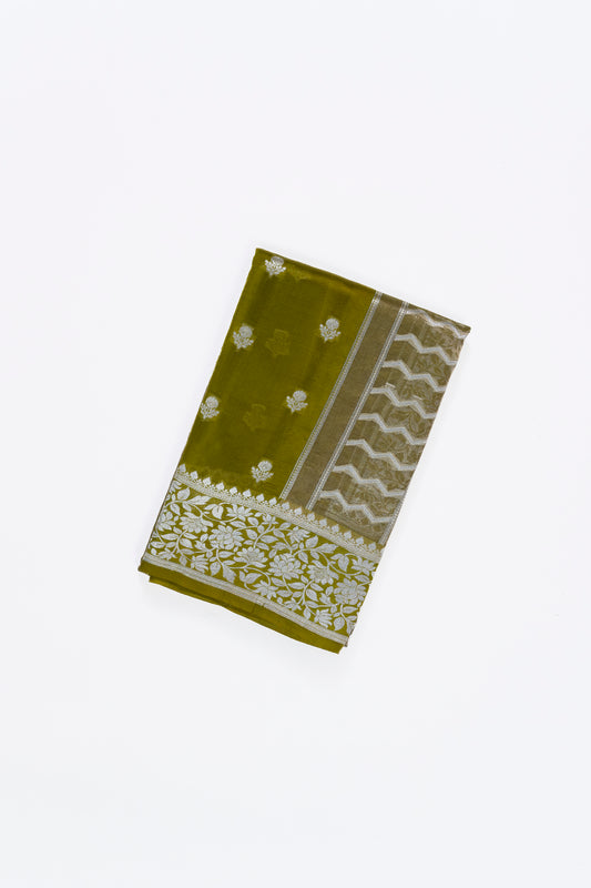 Pear Green Lines Raw Mango Saree