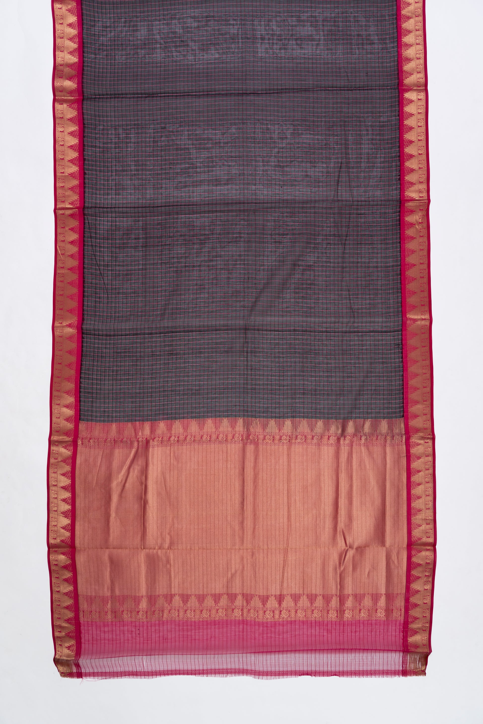Pink & Black Checks Arani Pattu Silk Saree