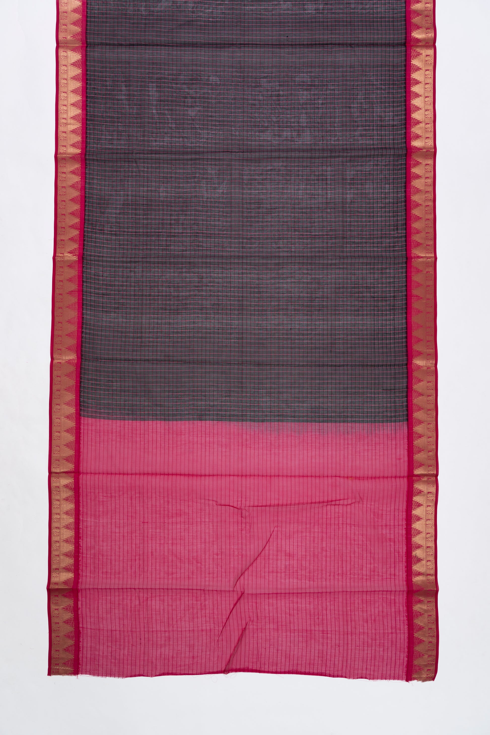 Pink & Black Checks Arani Pattu Silk Saree