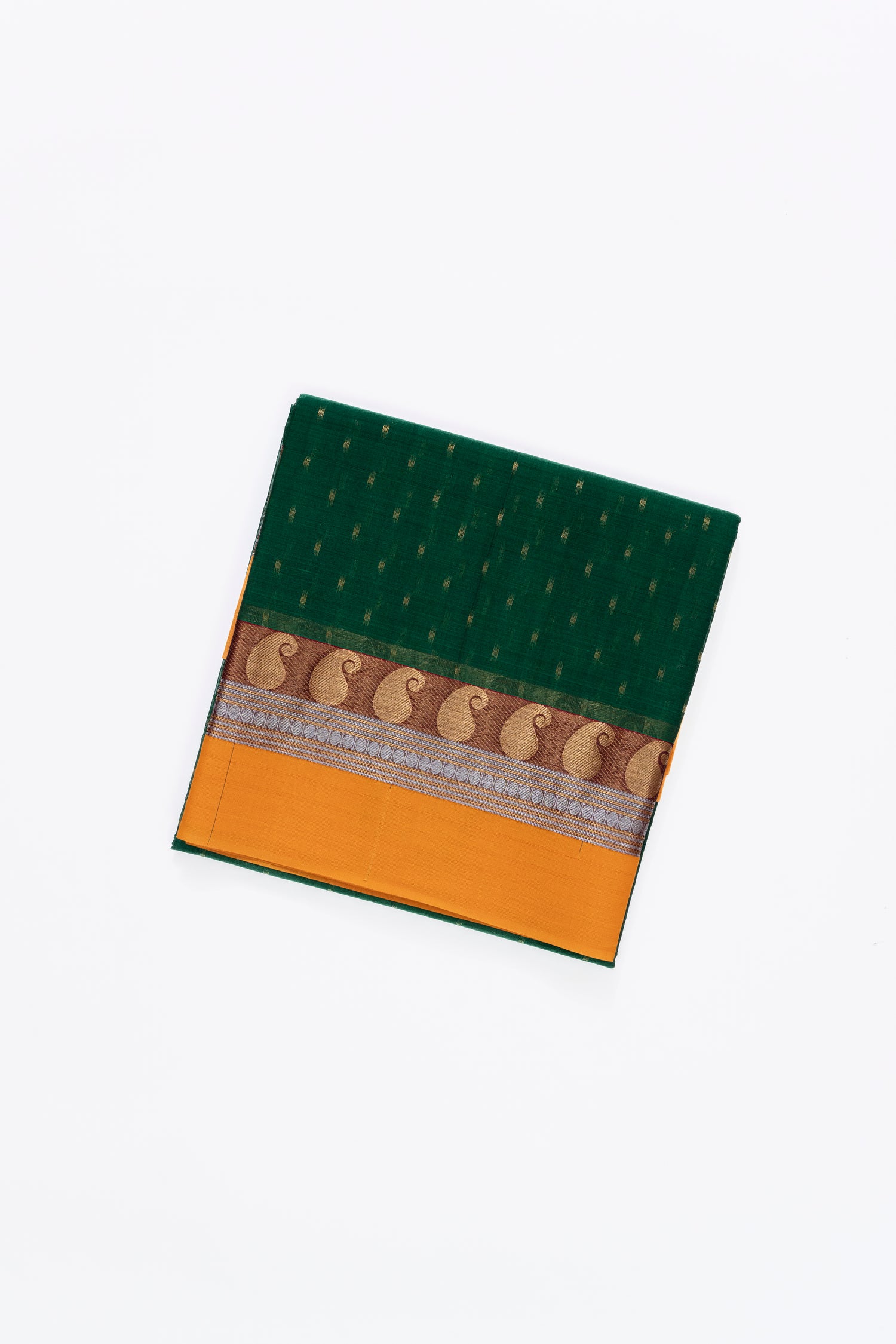 Bottle Green & Yellow Checks Arani Pattu Silk Saree