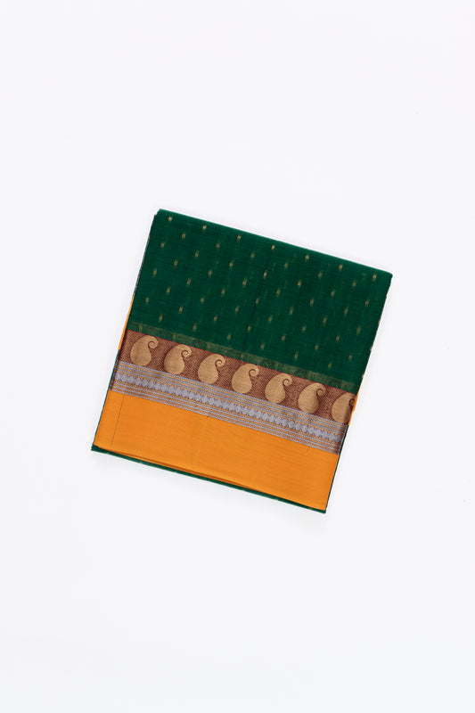Bottle Green & Yellow Checks Arani Pattu Silk Saree