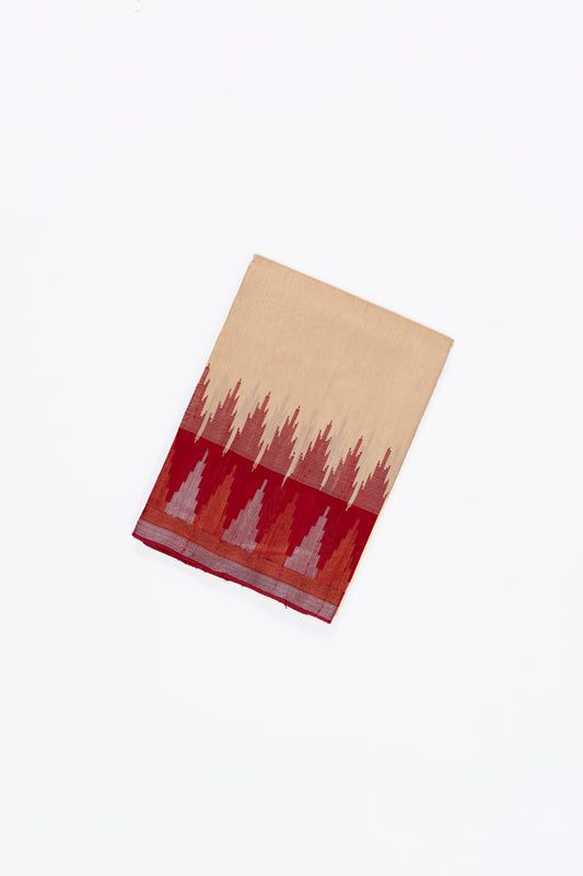 Coral Peach & Red Jute Silk Saree 