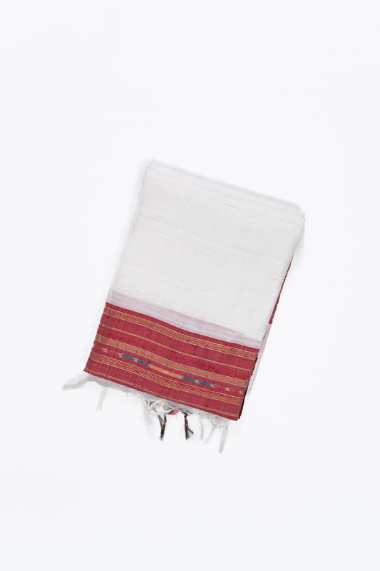 Ivory White & Red Jute Silk Saree 