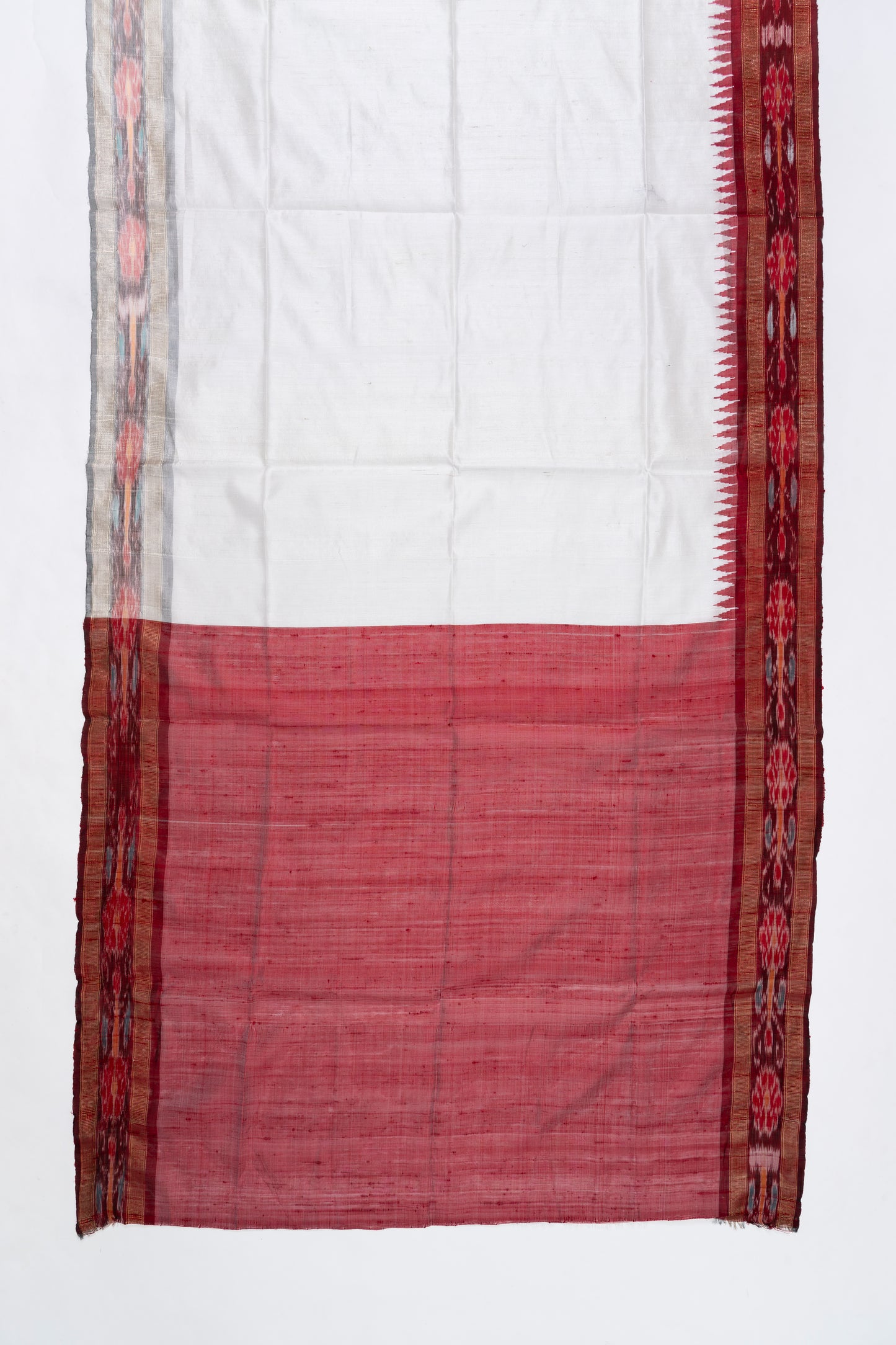 Ivory White & Red Jute Silk Saree 
