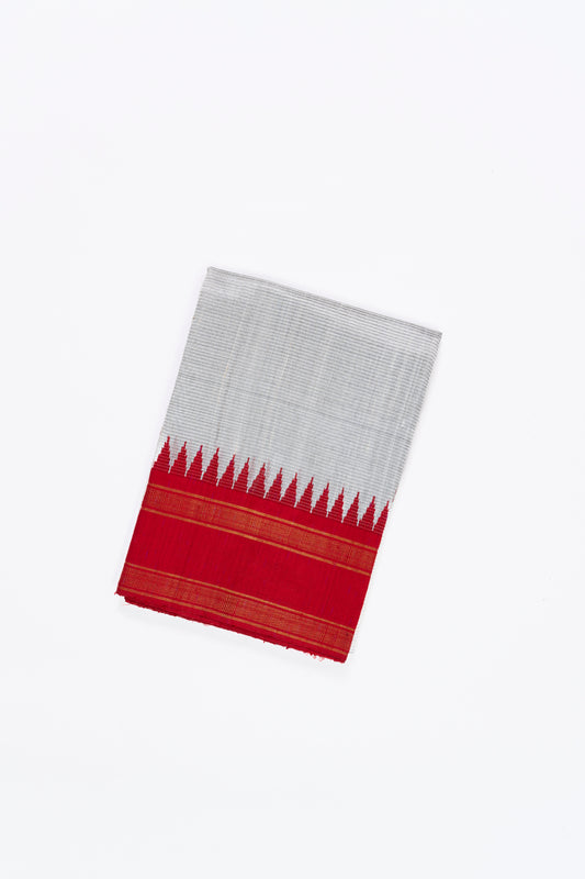 Bright White & Red Jute Silk Saree 