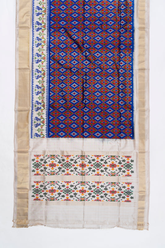 Royal Blue White Pochampally Silk Saree
