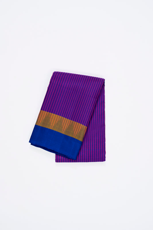 Pink And Blue Checks Arani Pattu Silk Saree