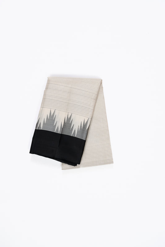 Black & White Stripes Arani Pattu Silk Saree