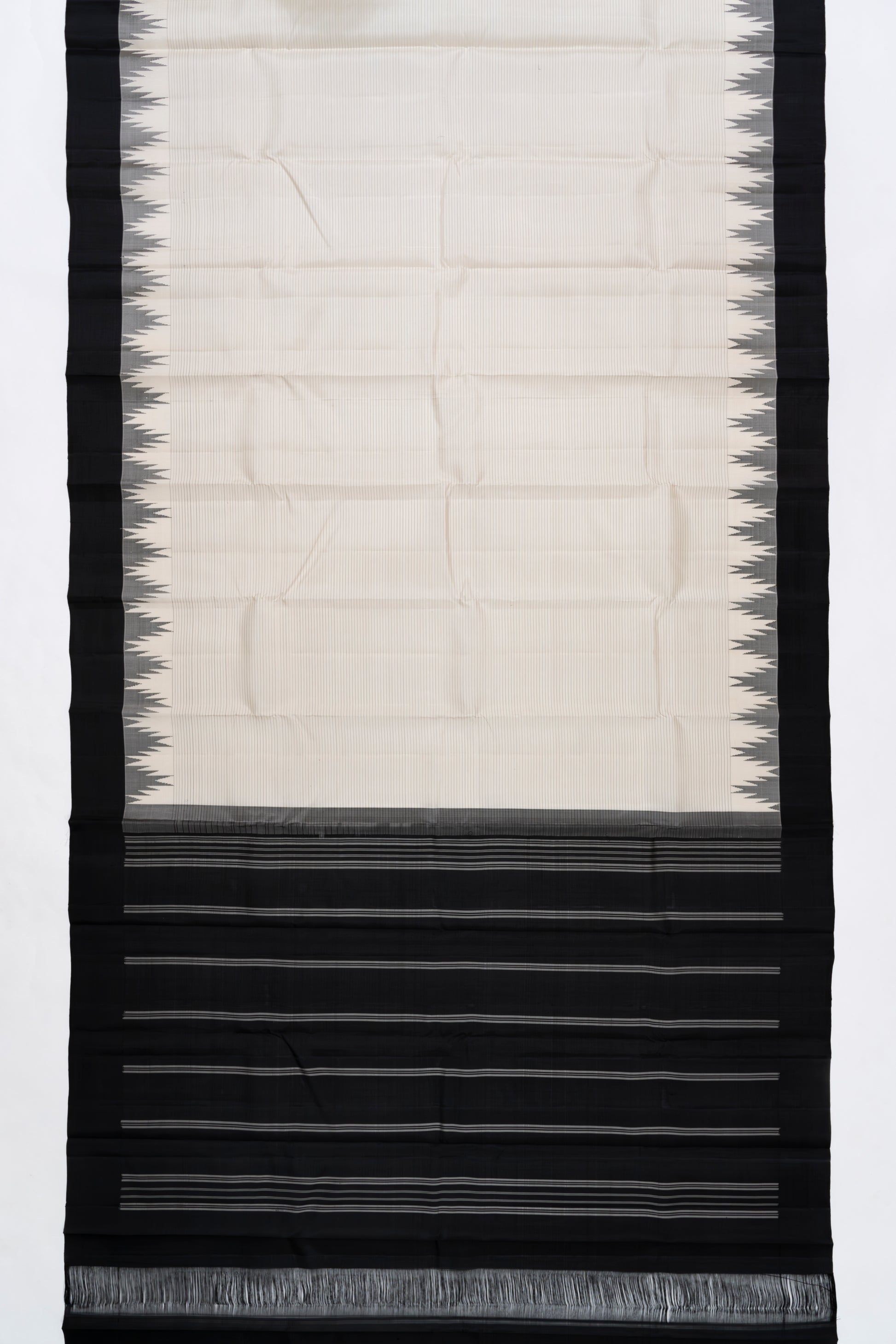Black & White Stripes Arani Pattu Silk Saree
