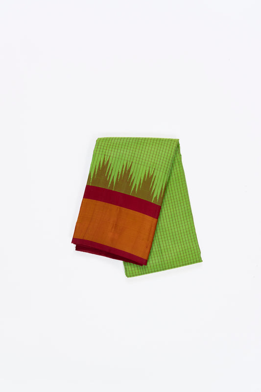 Lime Green Checks Arani Pattu Silk Saree