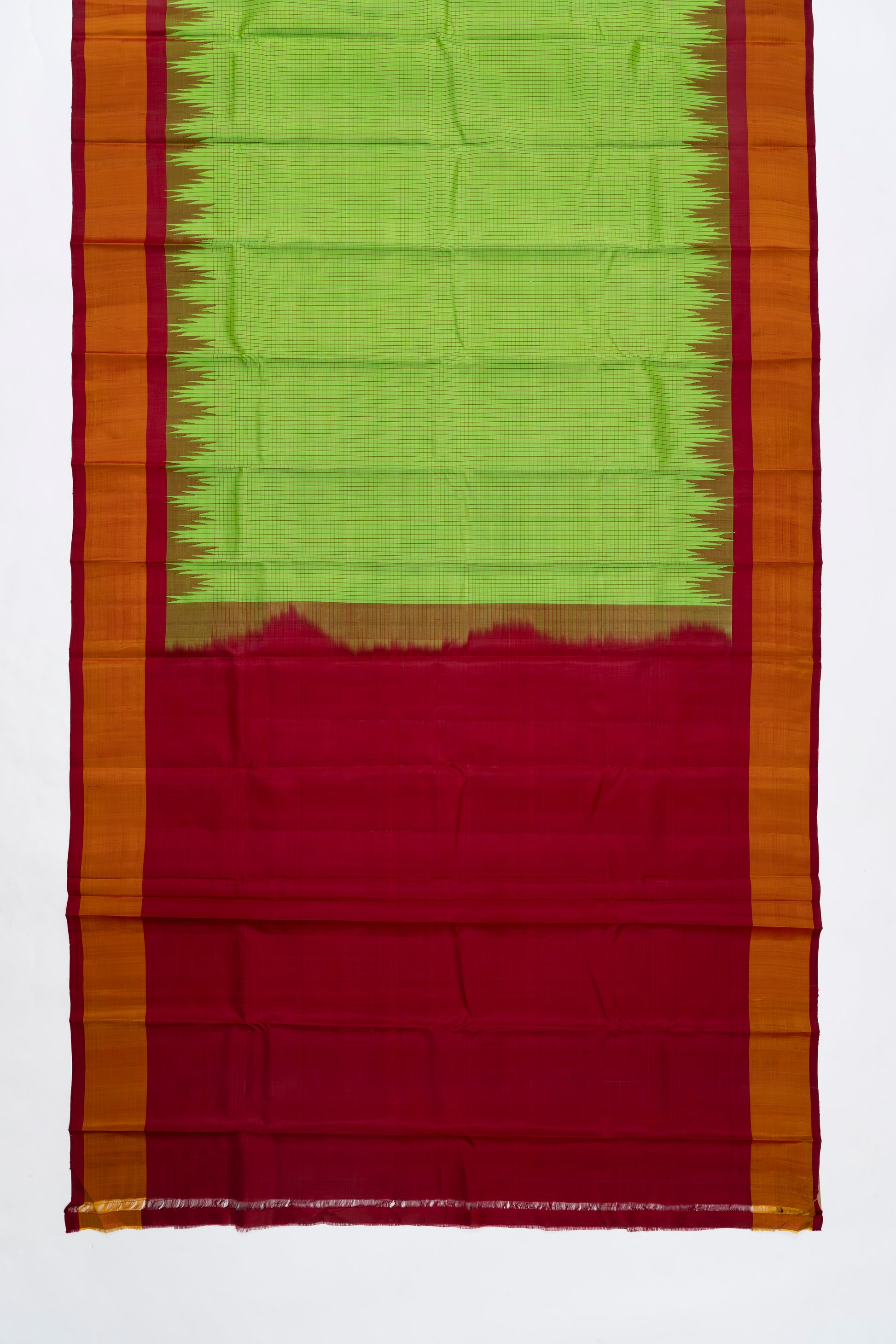 Lime Green Checks Arani Pattu Silk Saree
