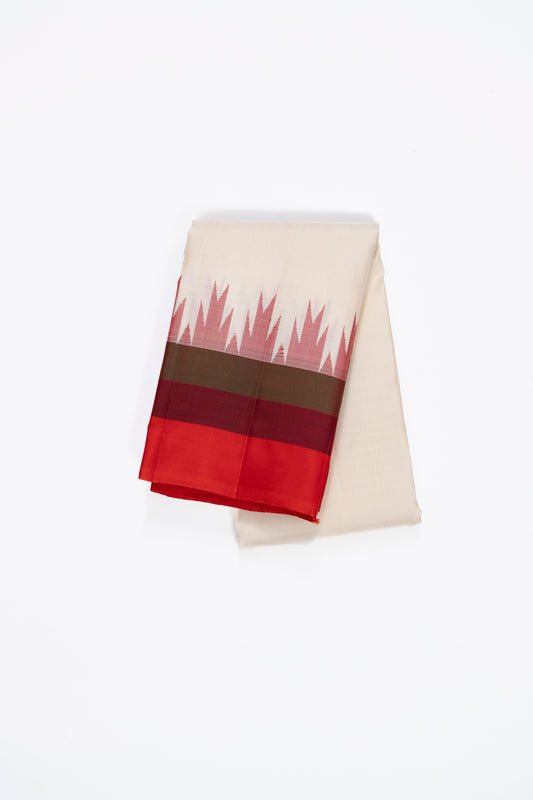 White & Red Plain Arani Pattu Silk Saree