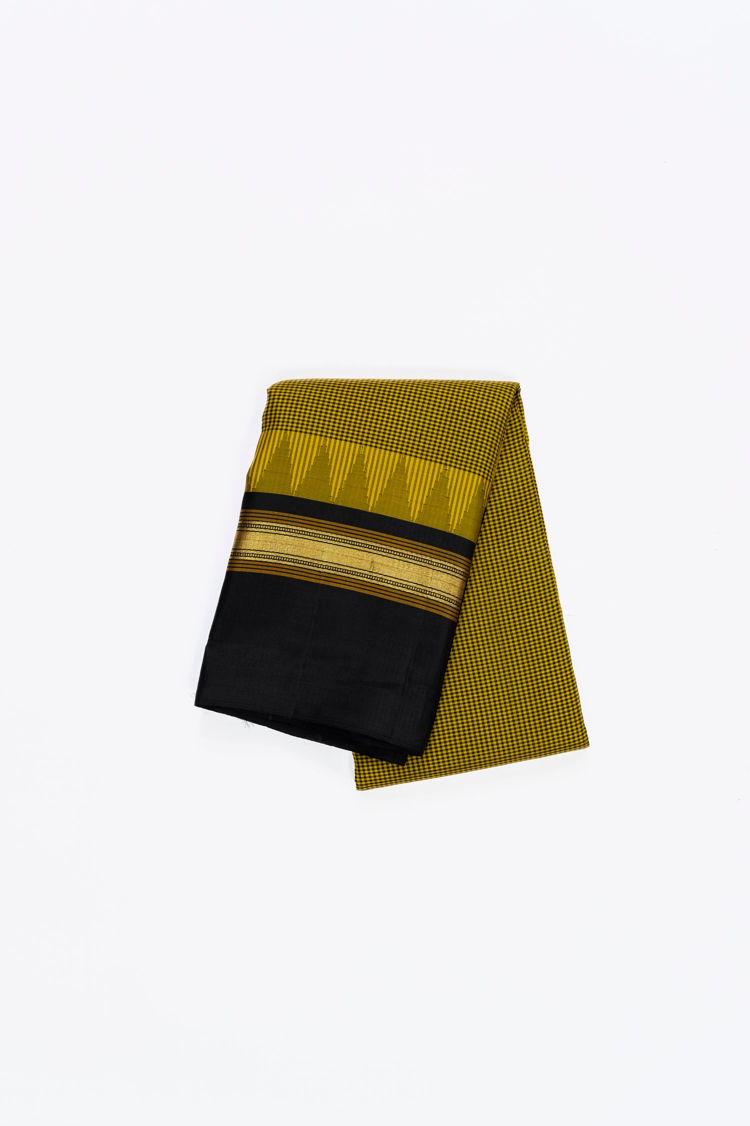 Yellow & Black Checks Arani Pattu Silk Saree