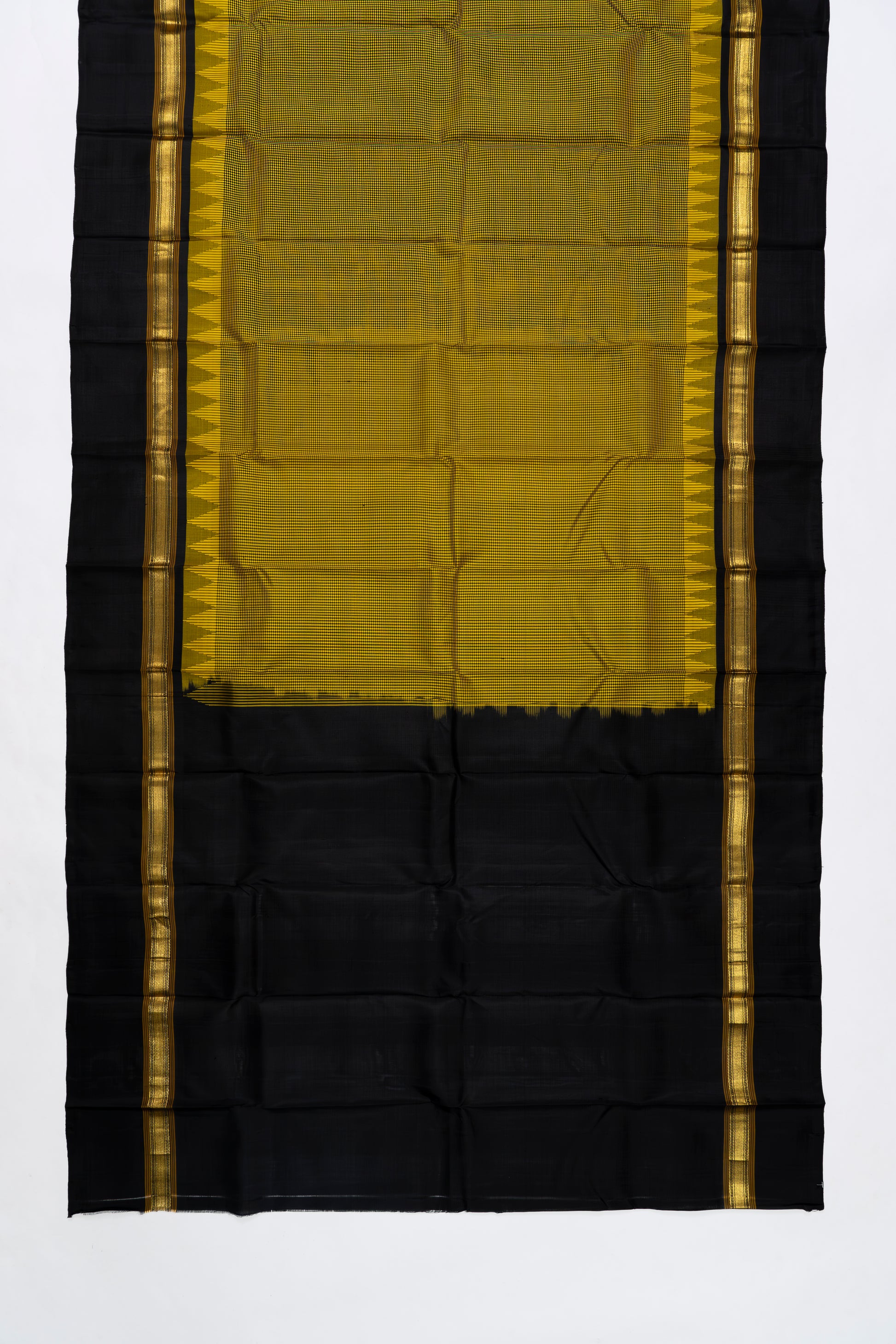 Yellow & Black Checks Arani Pattu Silk Saree