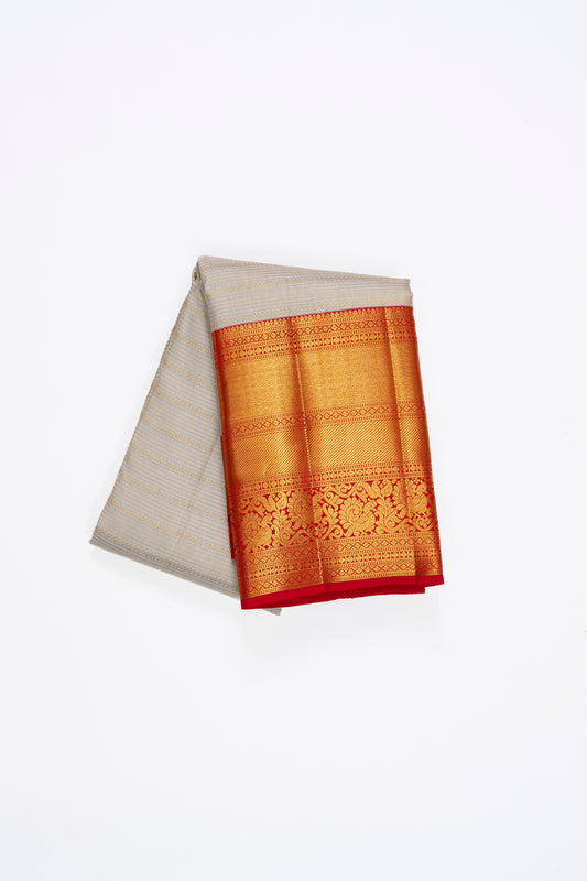 Cream White Kanchi Pattu Saree With Contrast Border