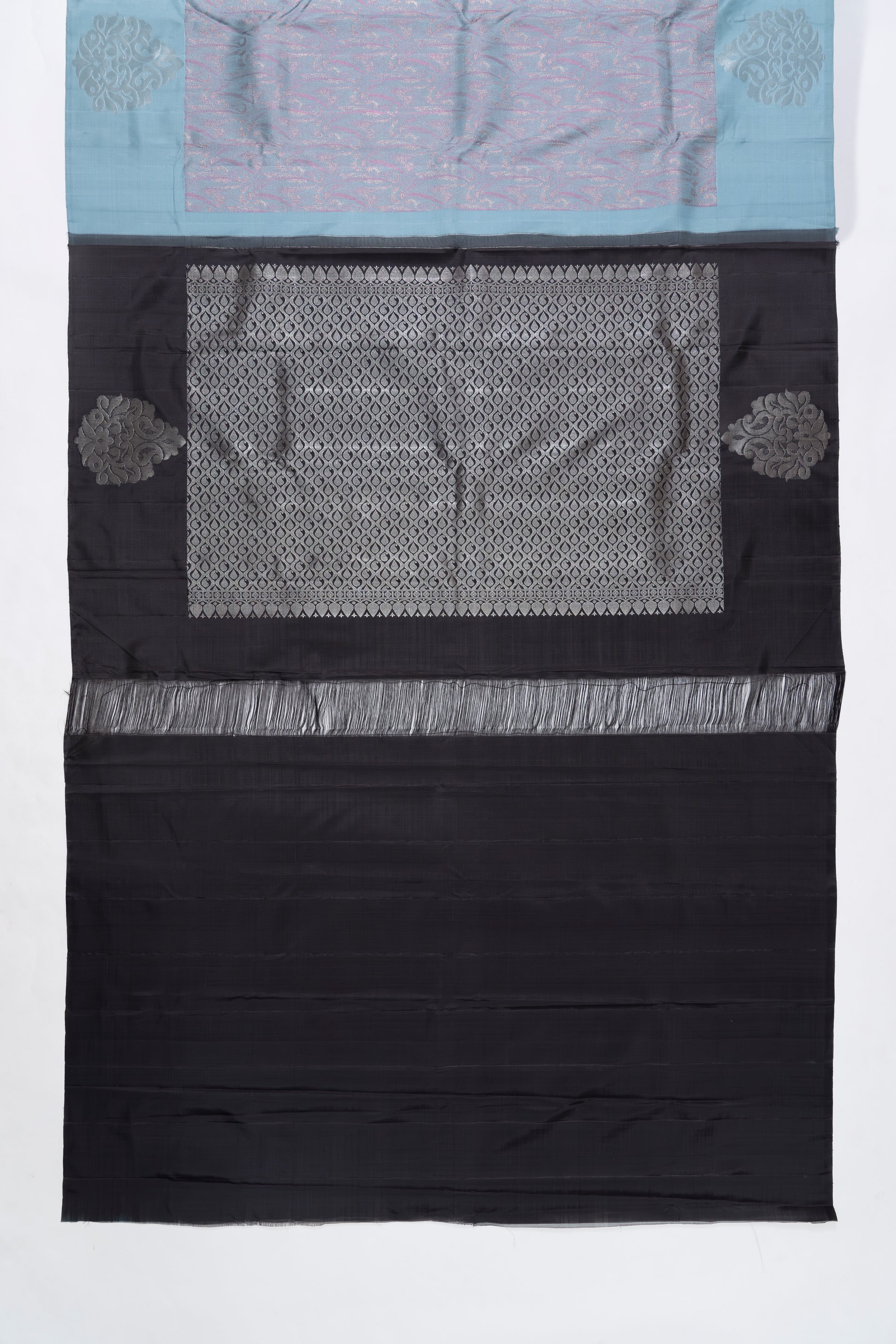 Light Blue & Black Jaal Kanchi Pattu Saree