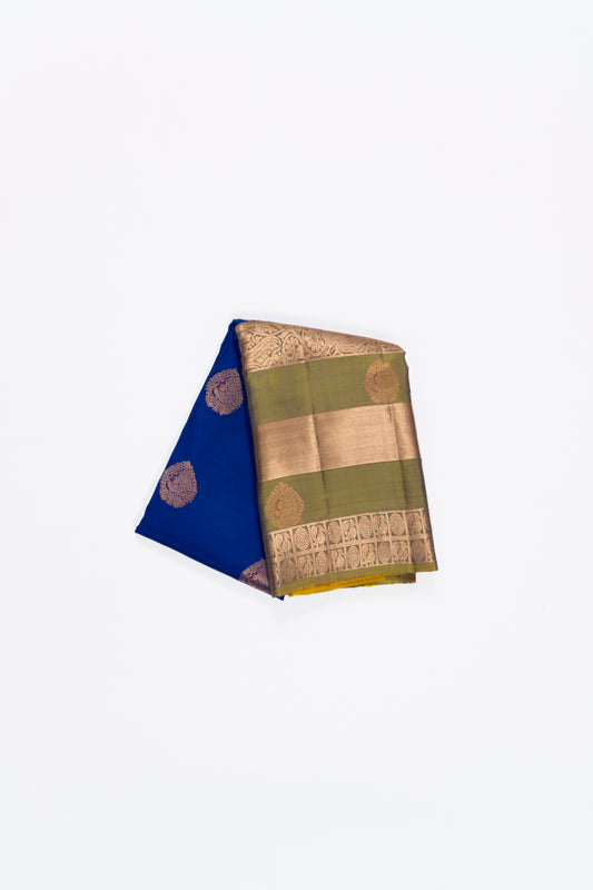 Blue Butta Kanchi Pattu Saree With Contrast Border