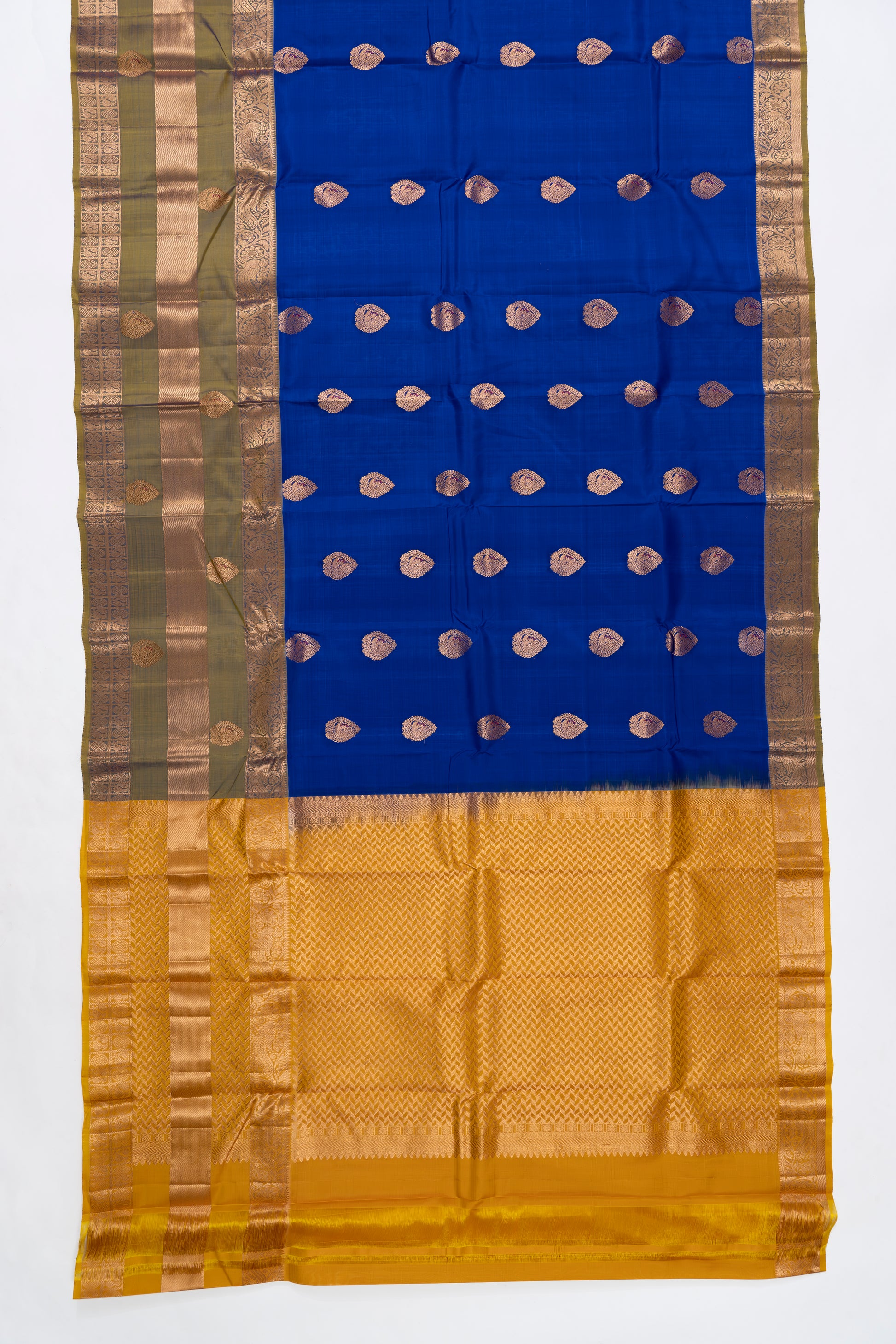 Blue Butta Kanchi Pattu Saree With Contrast Border