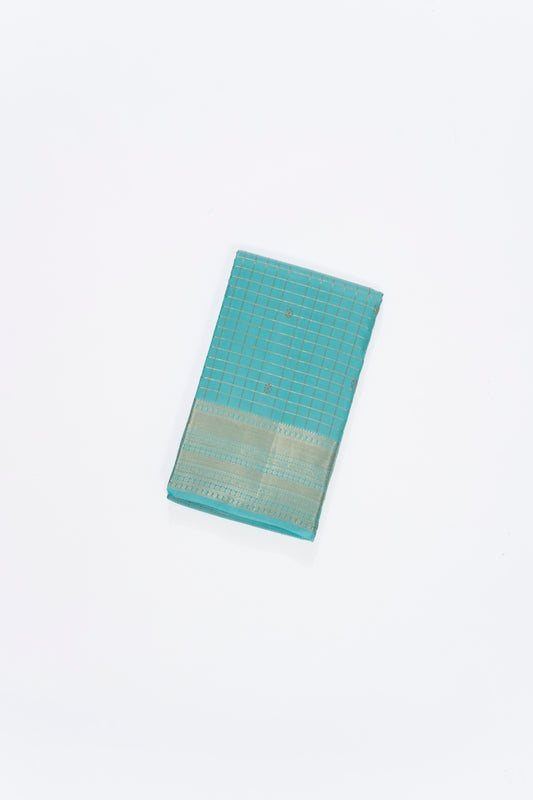 Turquoise Blue Butti Checks Kanchi Pattu Saree
