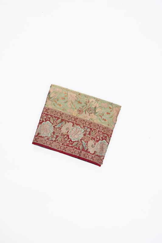 Pastel Green & Red Meenakari Jaal Kanchi Pattu Saree
