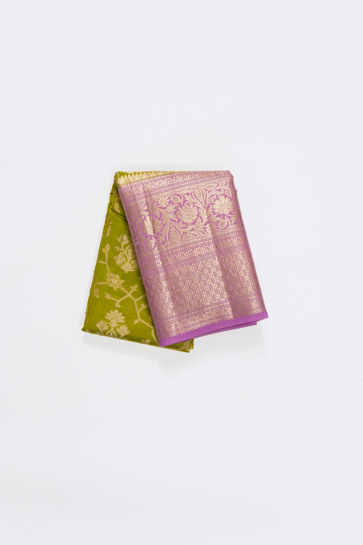 Pear Green & Purple Jaal Chiniya Silk Saree