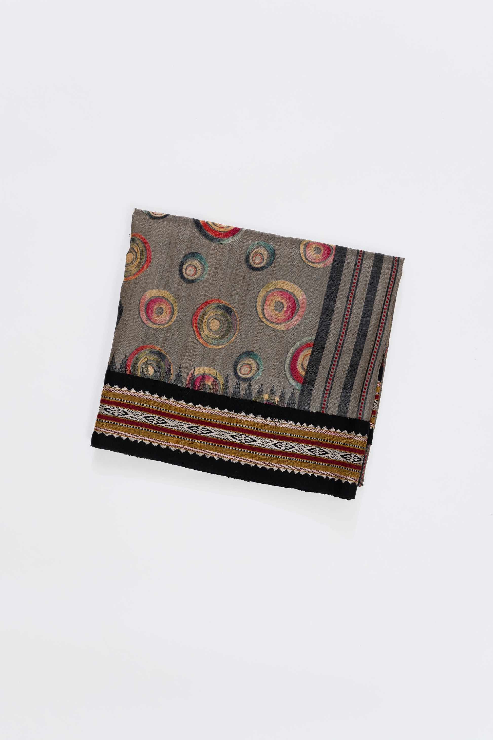 Grey And Black Printed Tussar Silk Saree
