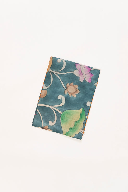 Teal Blue Floral Printed Bhagalpur Silk Saree