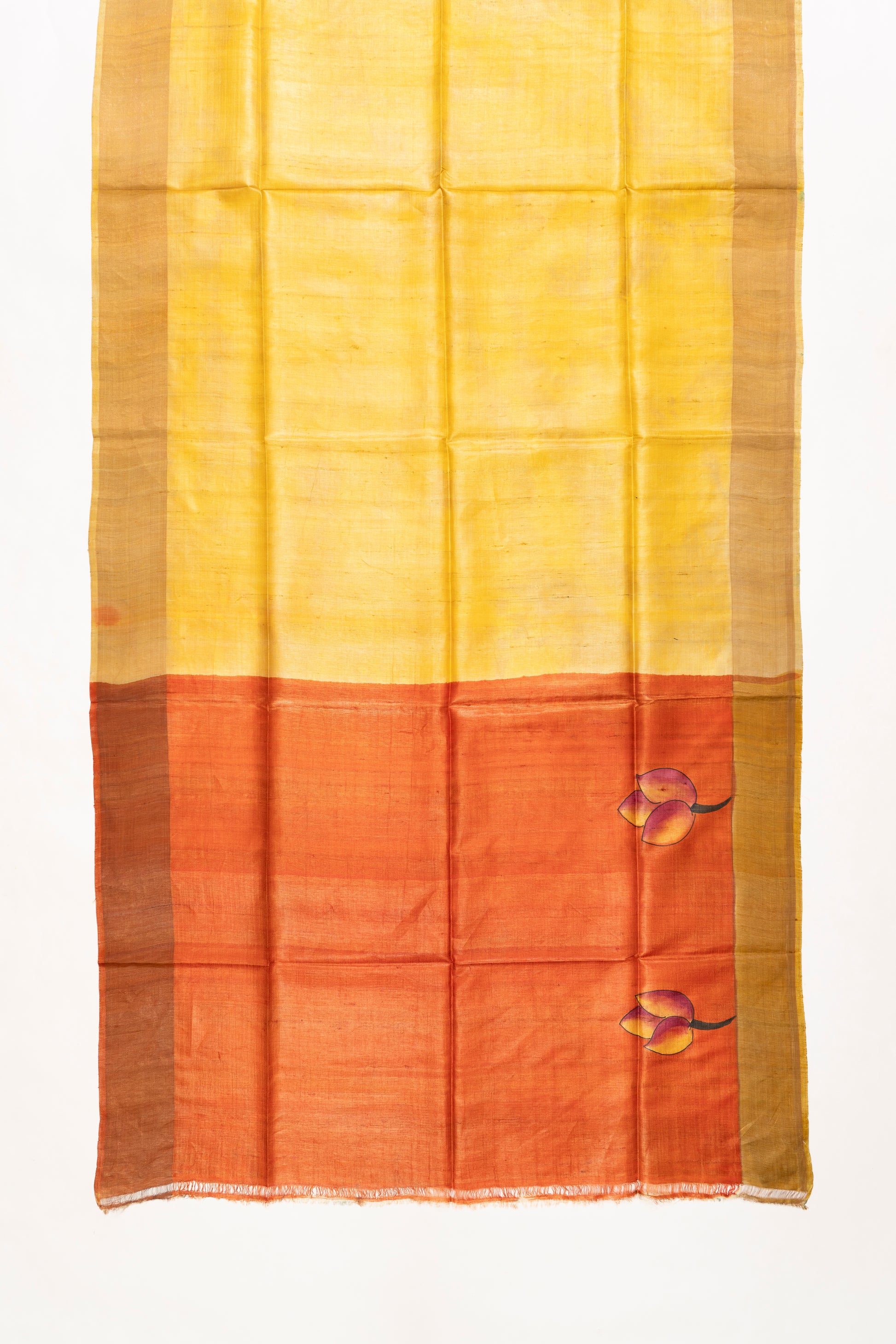 Golden Yellow Floral Printed Bhagalpur Silk Saree
