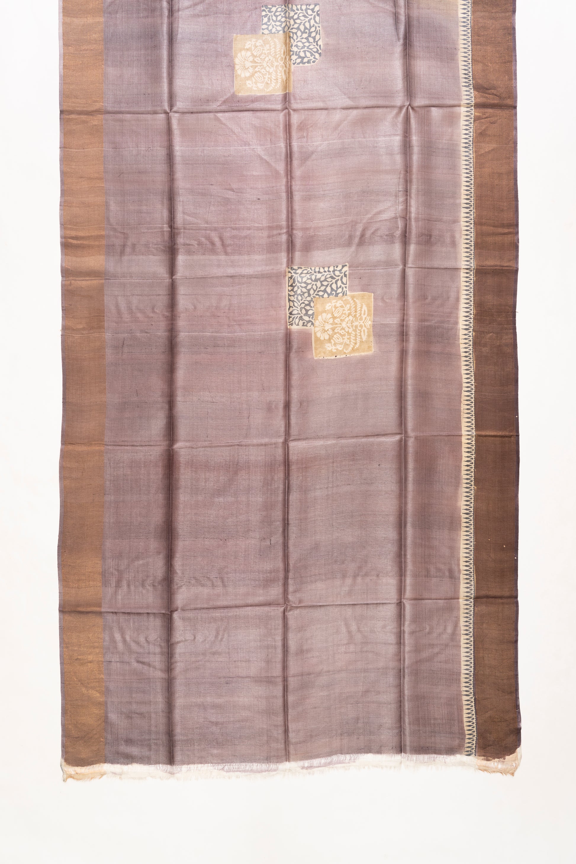 Purple & Black Floral Printed Bhagalpur Silk Saree