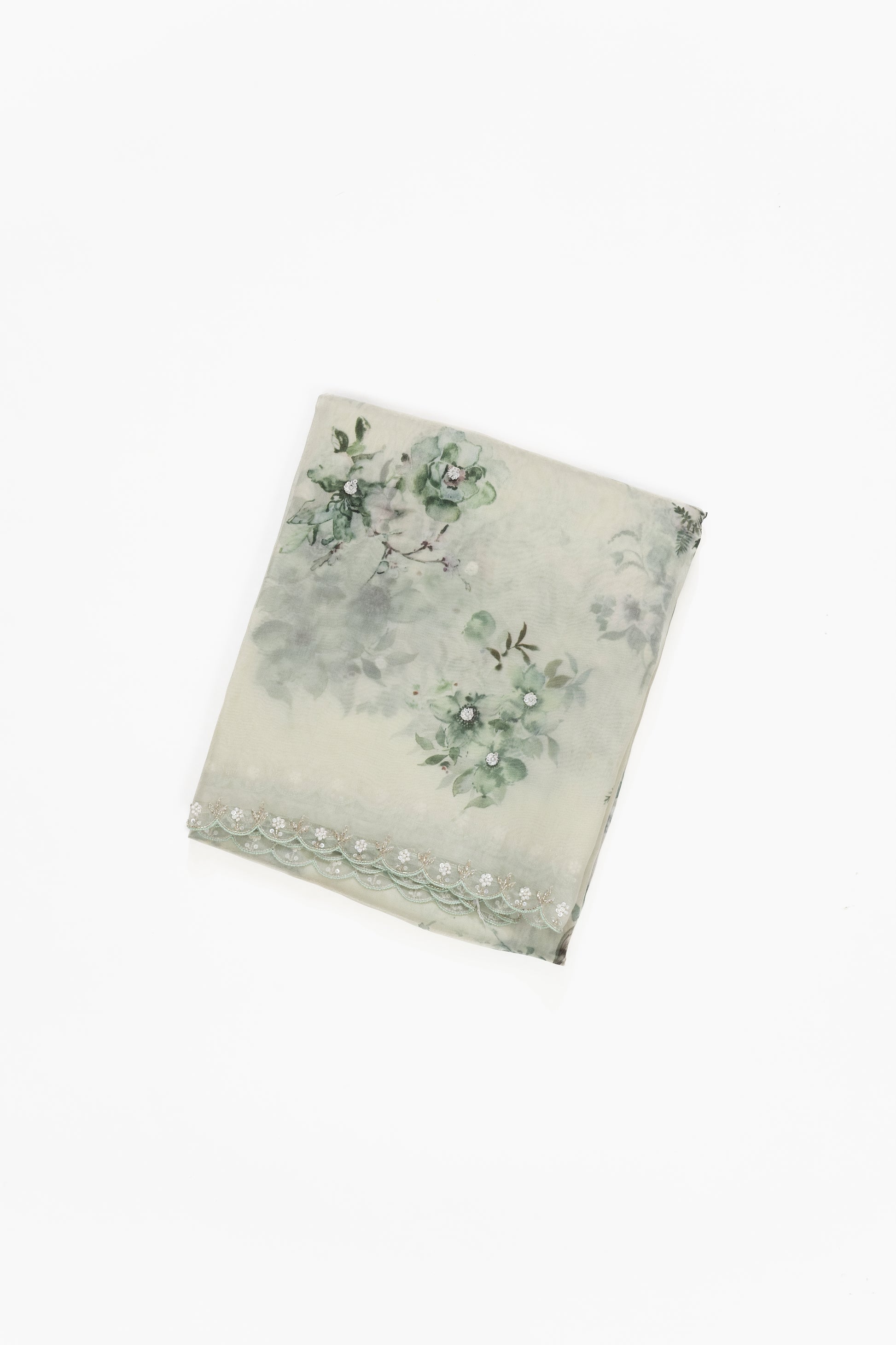 Pale Pista Green Printed Organza Saree