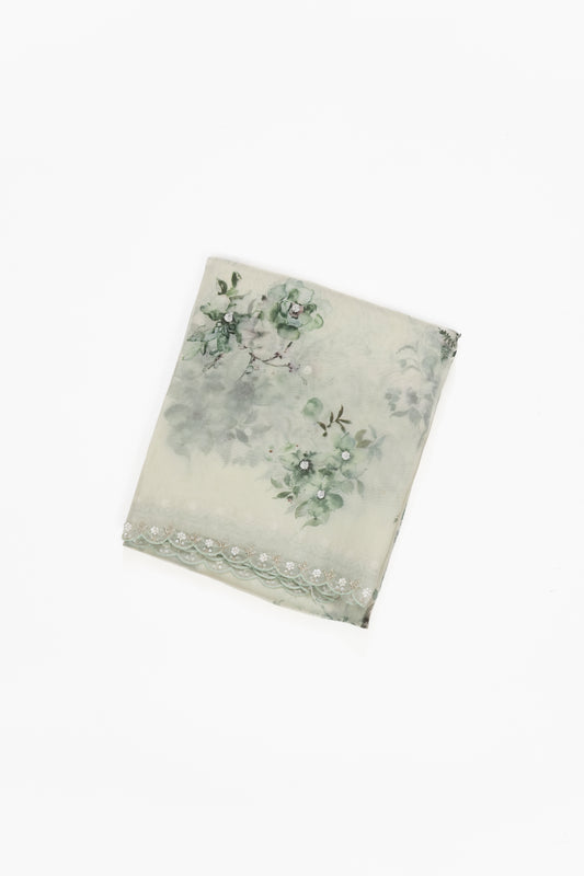 Pale Pista Green Printed Organza Saree