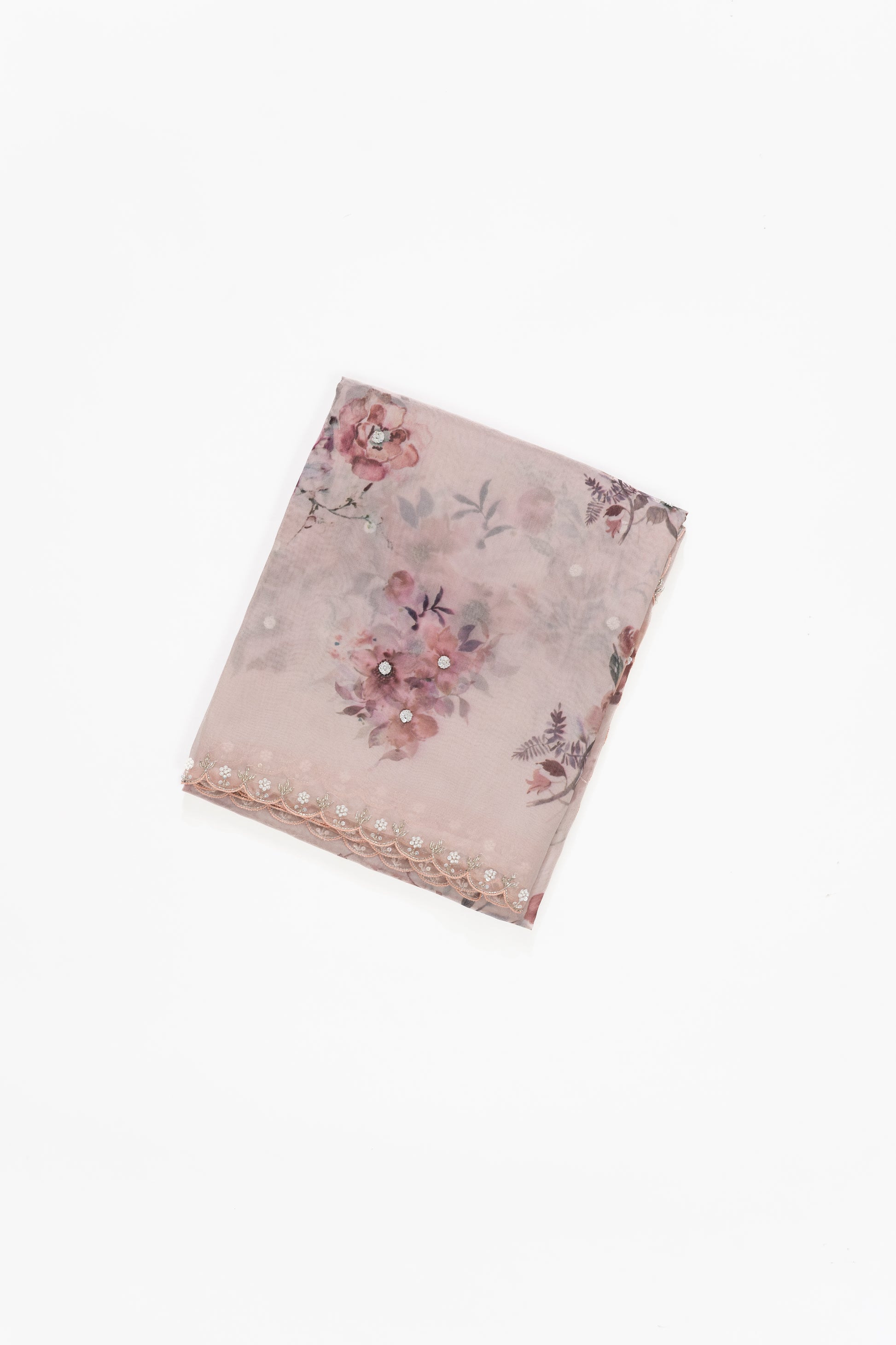 Baby Pink Printed Organza Saree