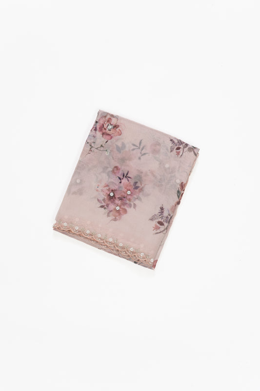 Baby Pink Printed Organza Saree