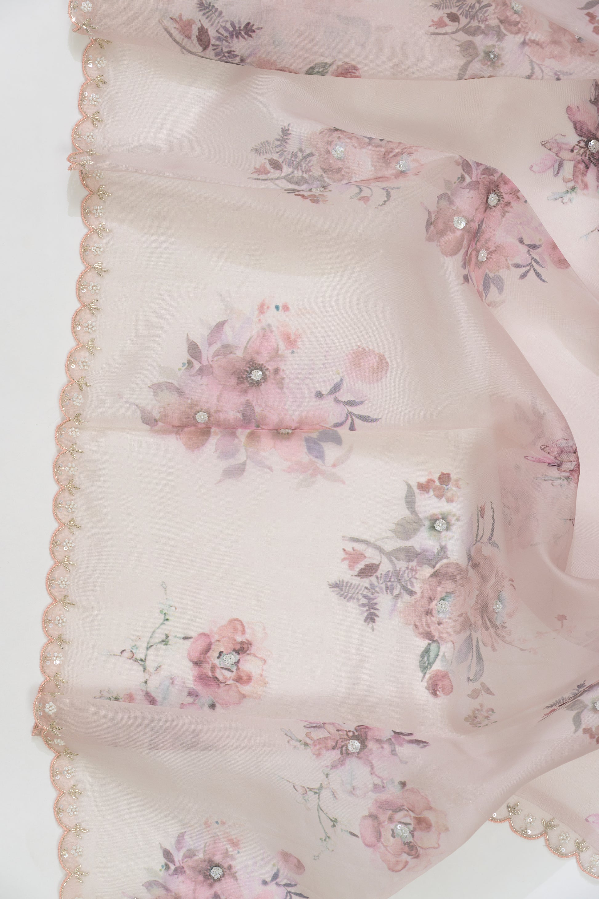 Baby Pink Printed Organza Saree