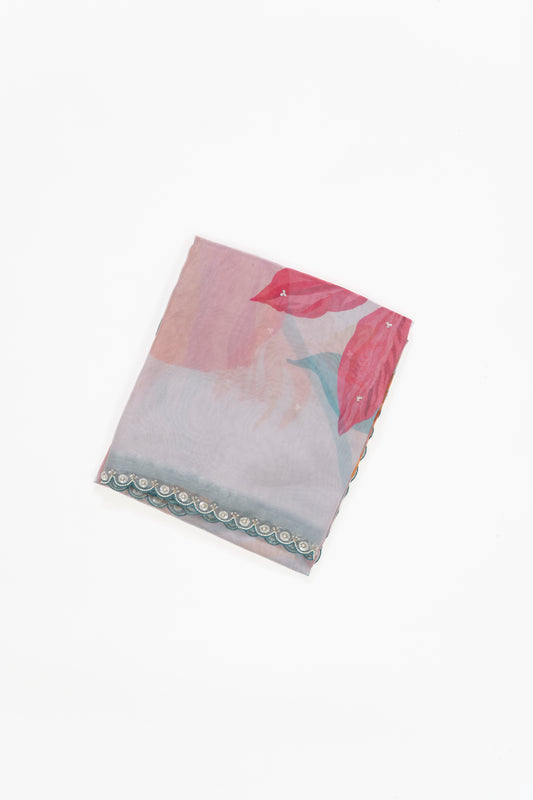 Classic White Printed Organza Saree
