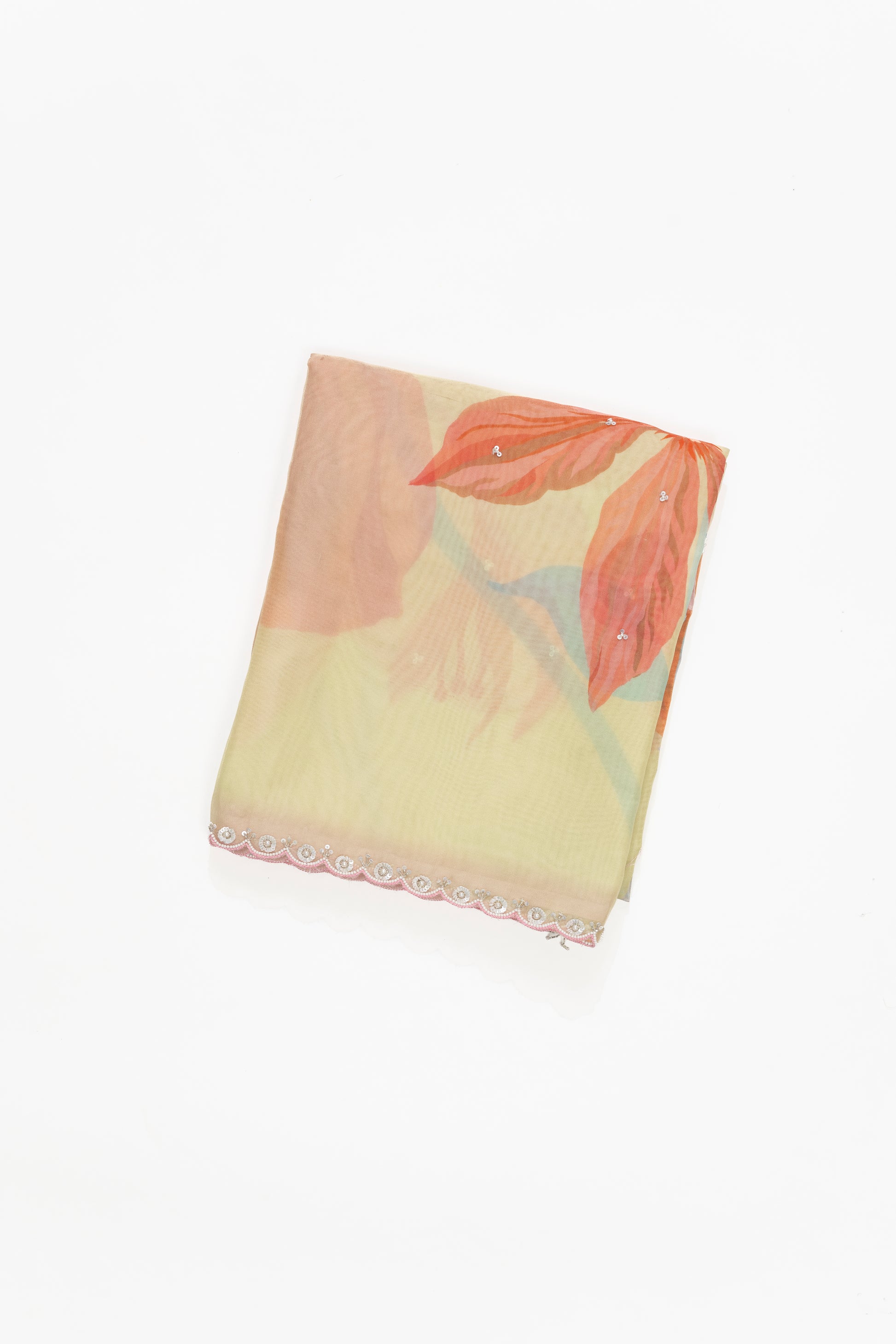 Lemon Yellow Printed Organza Saree