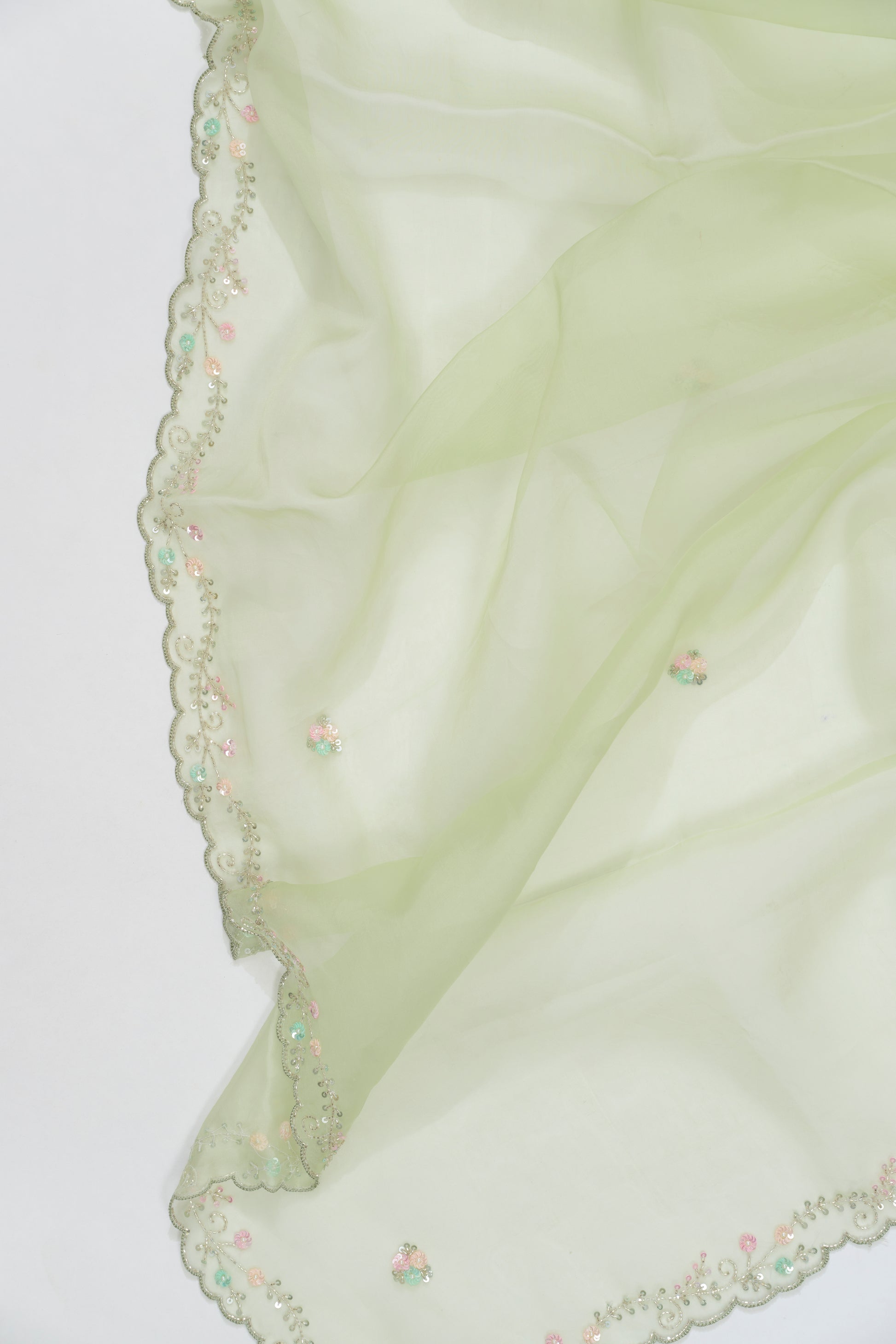Pista Green Embroidery Organza Saree