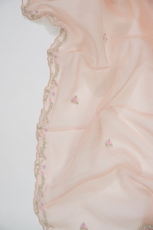 Soft Peach Embroidery Organza Saree