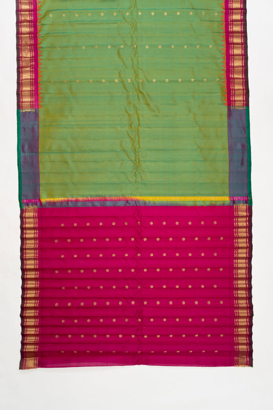 Cadmium Green & Pink Gadwal Pattu Silk Saree 