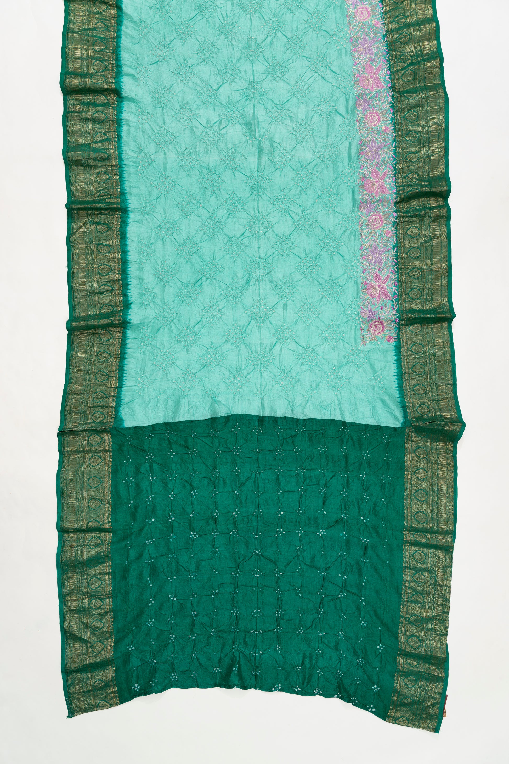 Tiffany Blue Kanchi Bandhini Saree With Embroidery