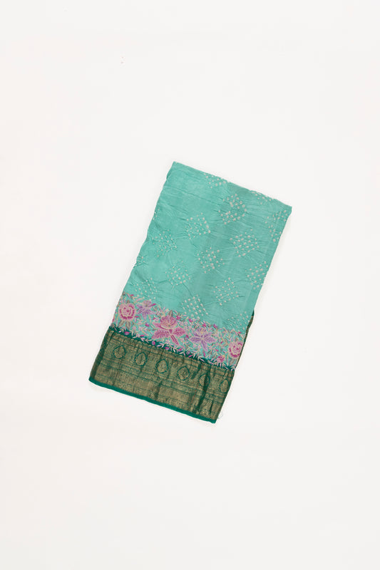Tiffany Blue Kanchi Bandhini Saree With Embroidery