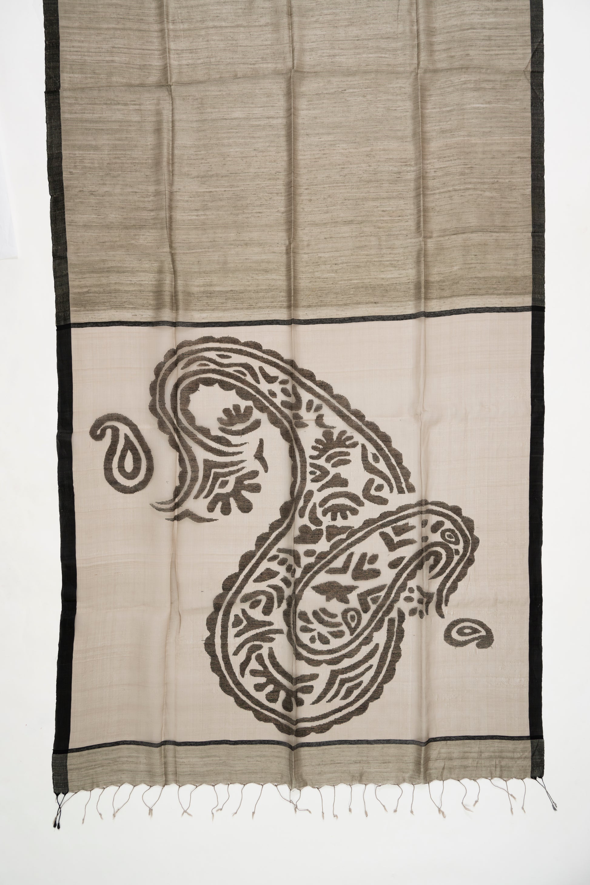 Olive Grey & Black Jute Silk Saree 